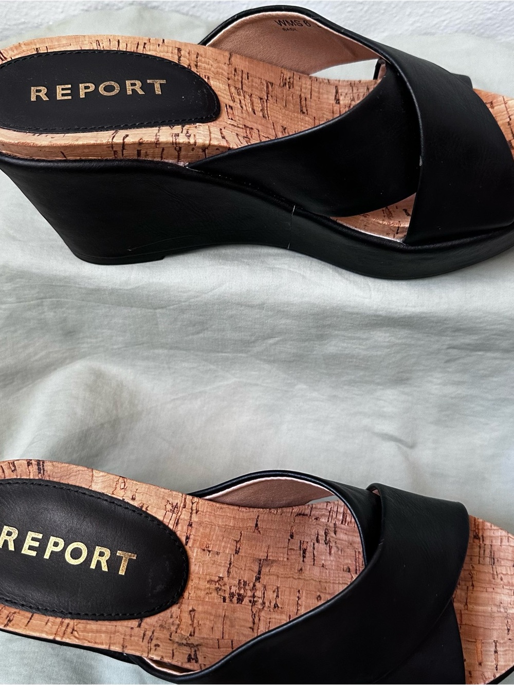 Black Cork Platform Crossover Slide Mules 6.5 - Picture 3 of 4